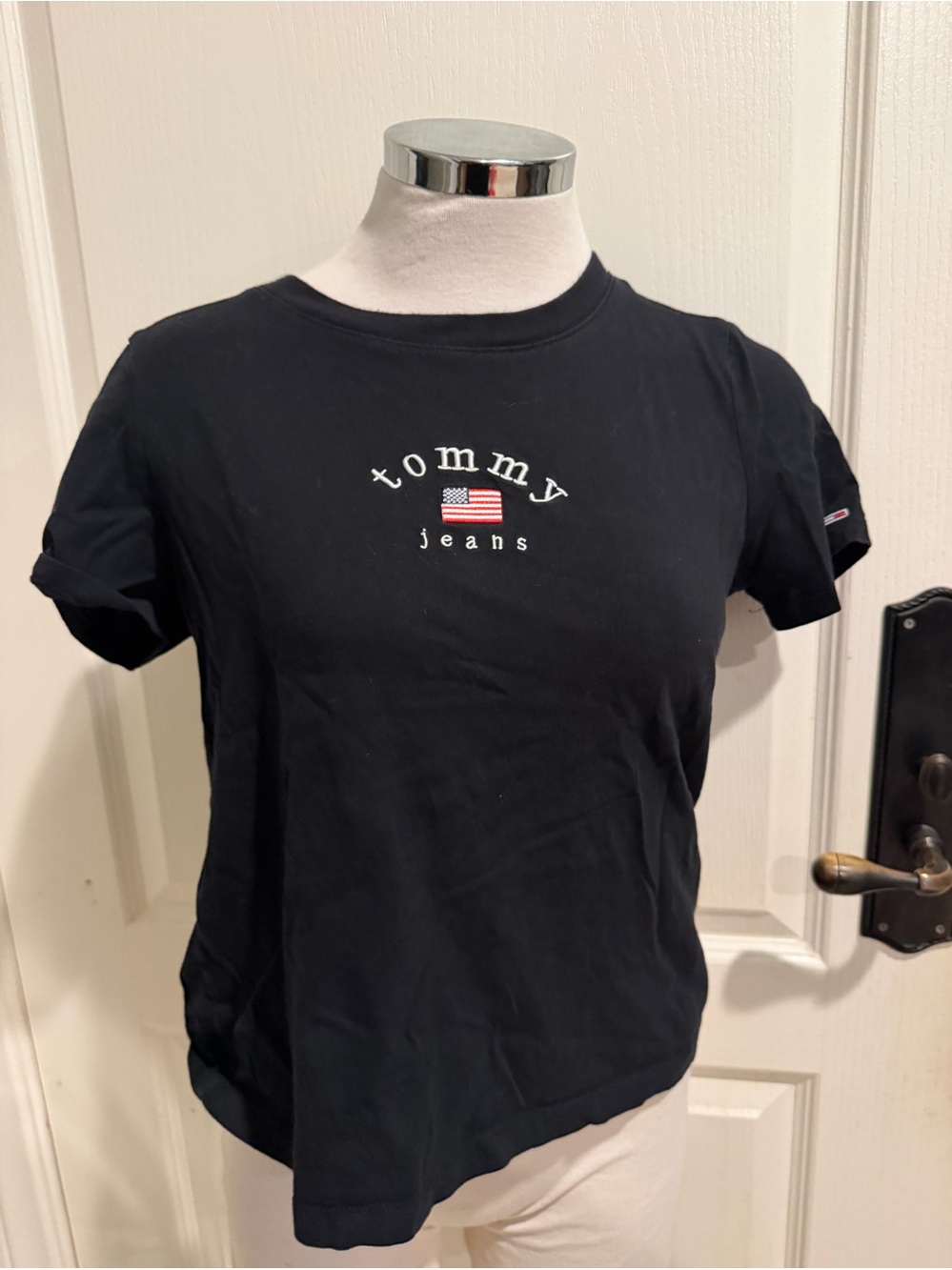 Tommy Hilfiger Black Short Sleeve Logo Tee with Flag